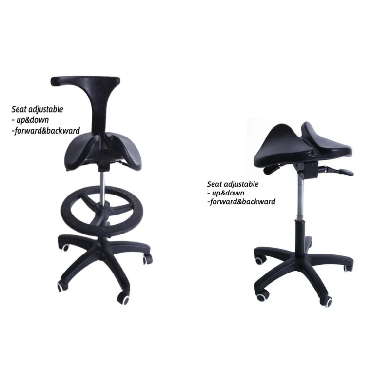 Split Seat Rolling Saddle Stool Salon Chair Ergonomic Adjustable Stool Swivel Saddle Chair Height Adjustable