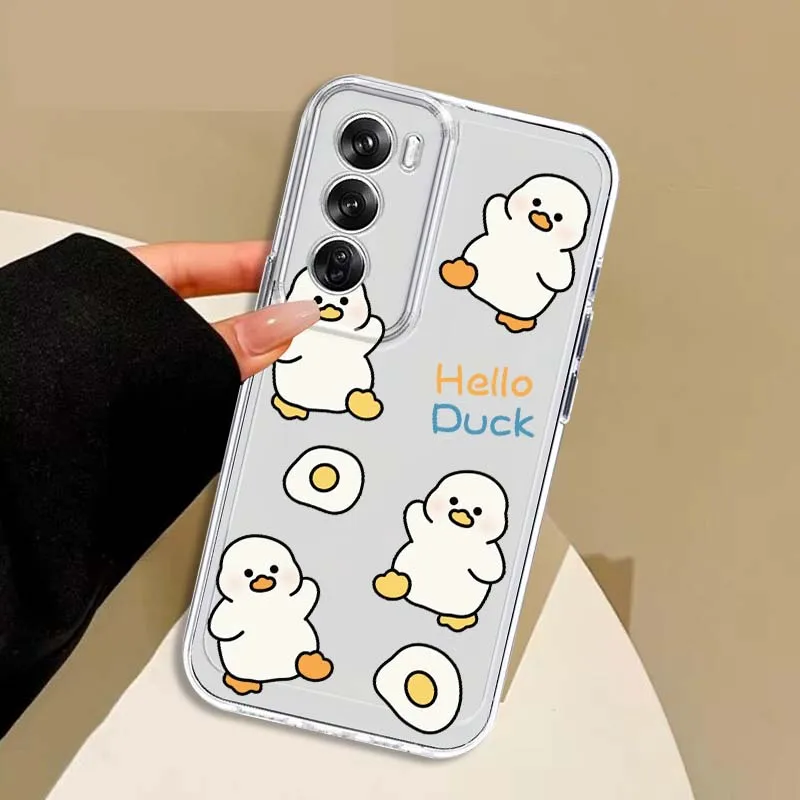 Duck Cartoon Cute Anime Art Case For OPPO A11 A16 A55 A56 A57 A72 A52 A73 A74 A54 A76 A78 Find X5 X6 X7 Ultra Pro 5G Transparent view 2