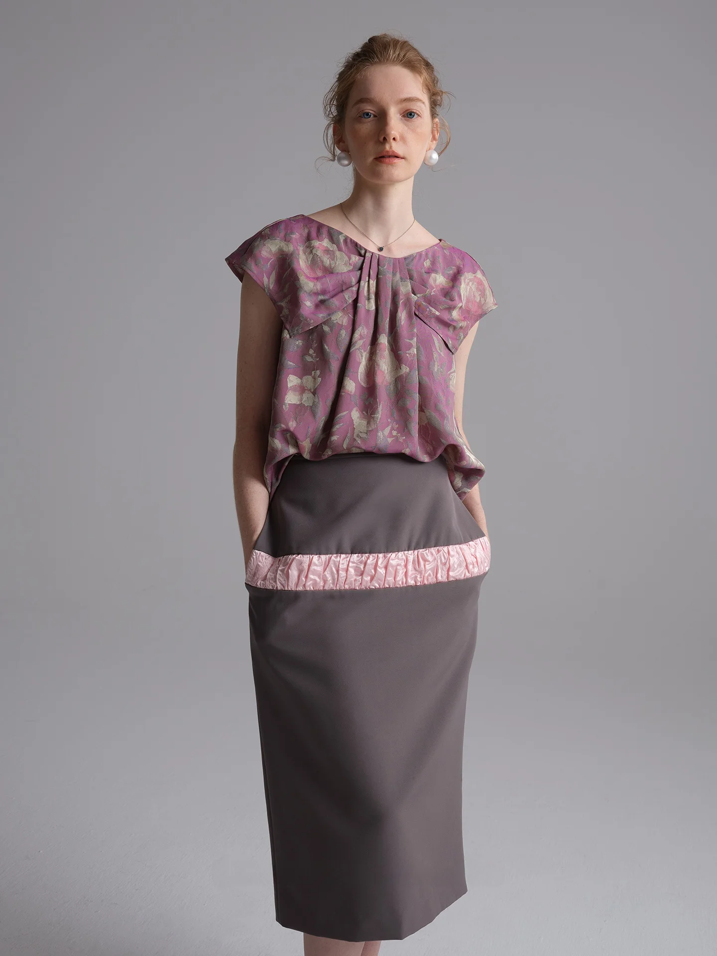 

Lingli Summer Series ey Pink Knot ort Sve Stand up irt Women's Faion Casual Breathable Thin Printed Bl...