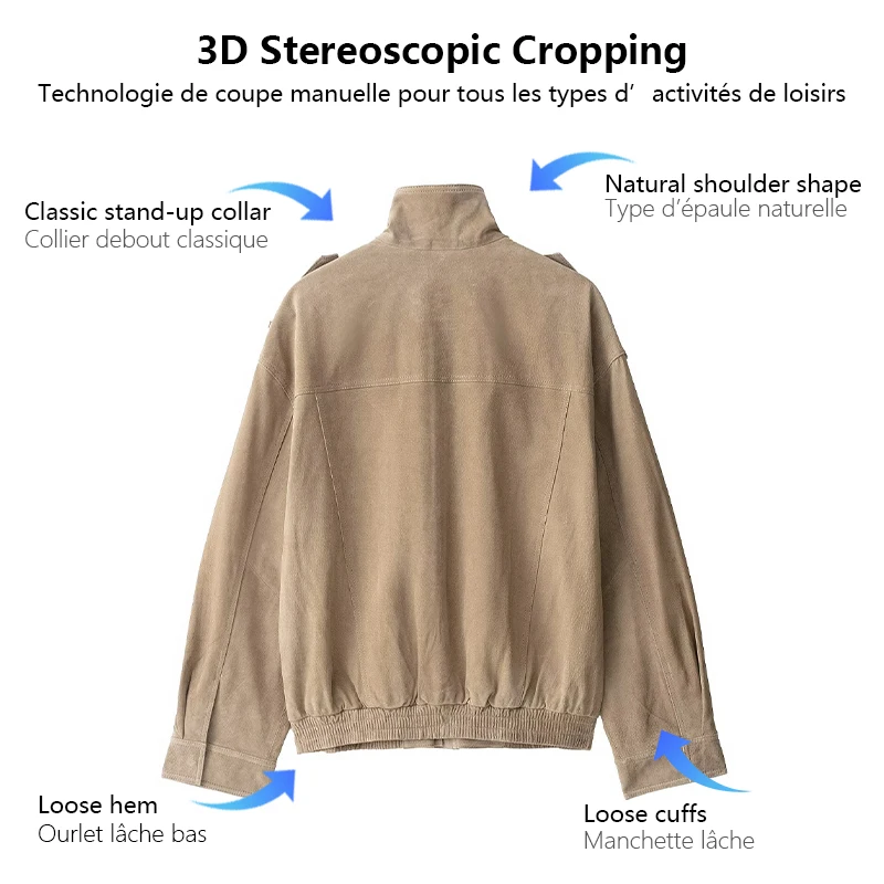 سترة عمل من جلد الغزال بتصميم متخصص وياقة واقفة وسترة فضفاضة مناسبة على طراز الشارع ملابس نسائية عصرية متعددة الاستخدامات للخريف والشتاء #5