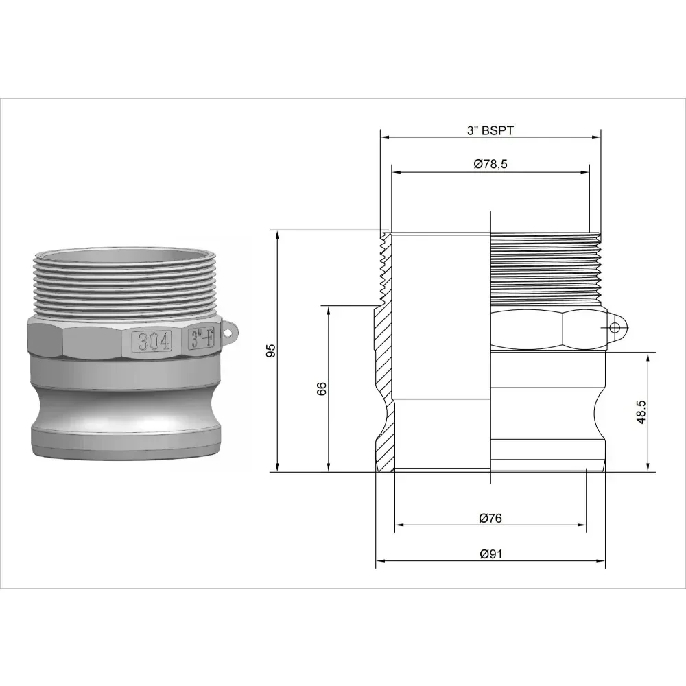 

3" DN80 Type F 304 Stainless Steel BSP Male Plug Quick Fitting Camlock Connector Groove Lock Coupler