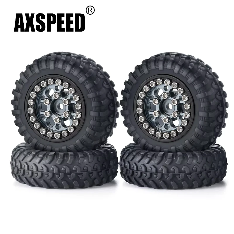 

AXSPEED 4Pcs Beadlock Wheel Rims With Rubber Tires Kit for 1/18 JimnyKyosho MINI-Z 4x4 1/24 Wrangler Hilux Surf RC Crawler Car
