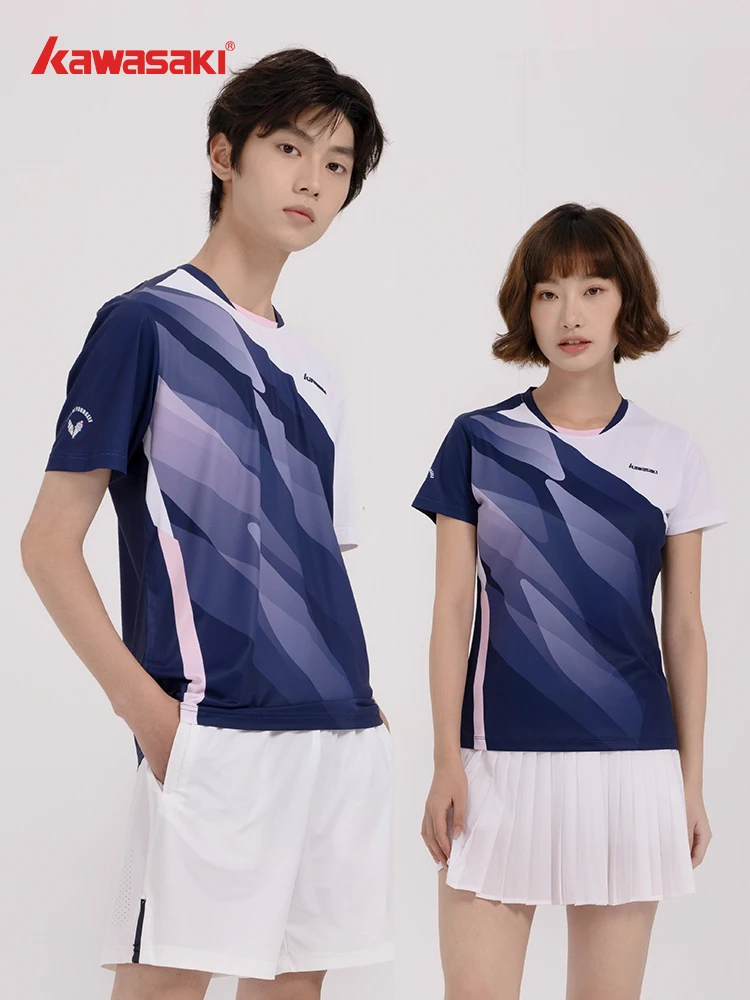 Kawasaki Summer Badminton Sports T-shirt Sweat-absorbing and Breathable Men's Women's Tennis Training Table Tennis Shirt