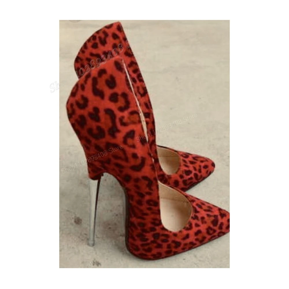 

Red Leopard Pattern Shallow Pumps Metal Stiletto High Heel Slip on Pointed Toe Women Shoes 2024 Sexy Fashion Zapatos Para Mujere