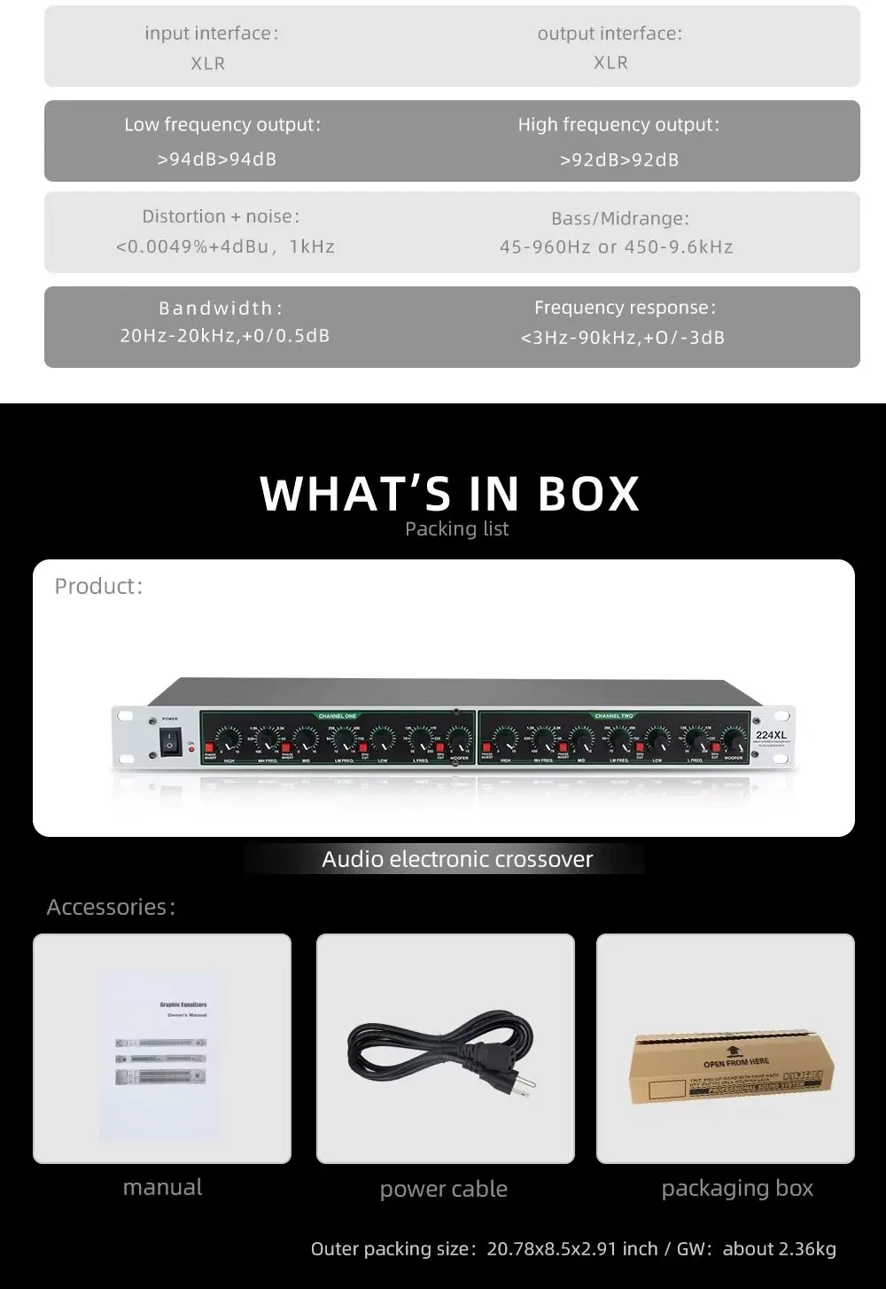 224XL Professionelle 2-Wege-Stereo-4-Wege-Mono-Audio-Crossover mit Hochpassfilter Subwoofer Bühne DJ Sound System Lautsprecher