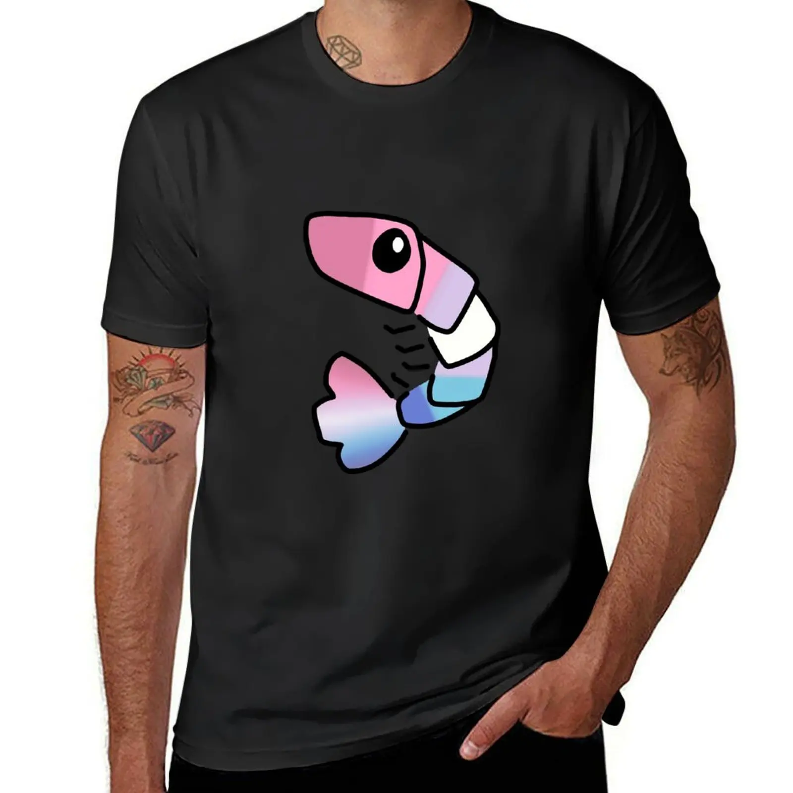 Pride Flag Bigender Shrimp T-Shirt korean fashion sports fans plain summer top mens graphic t-shirts big and tall