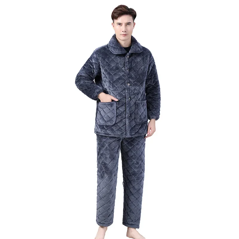 Men's Home Clothes with Winter Velvet and Thickened Warm and Cold Proof Pajamas Two-piece Set