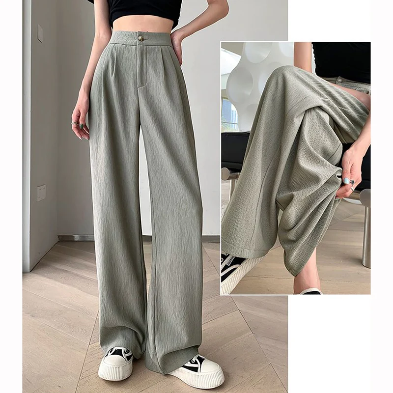 Pantaloni quotidiani comodi per il tempo libero femminile Vendita calda Pantaloni solidi a vita alta da donna Pantaloni a gamba dritta alla moda coreana