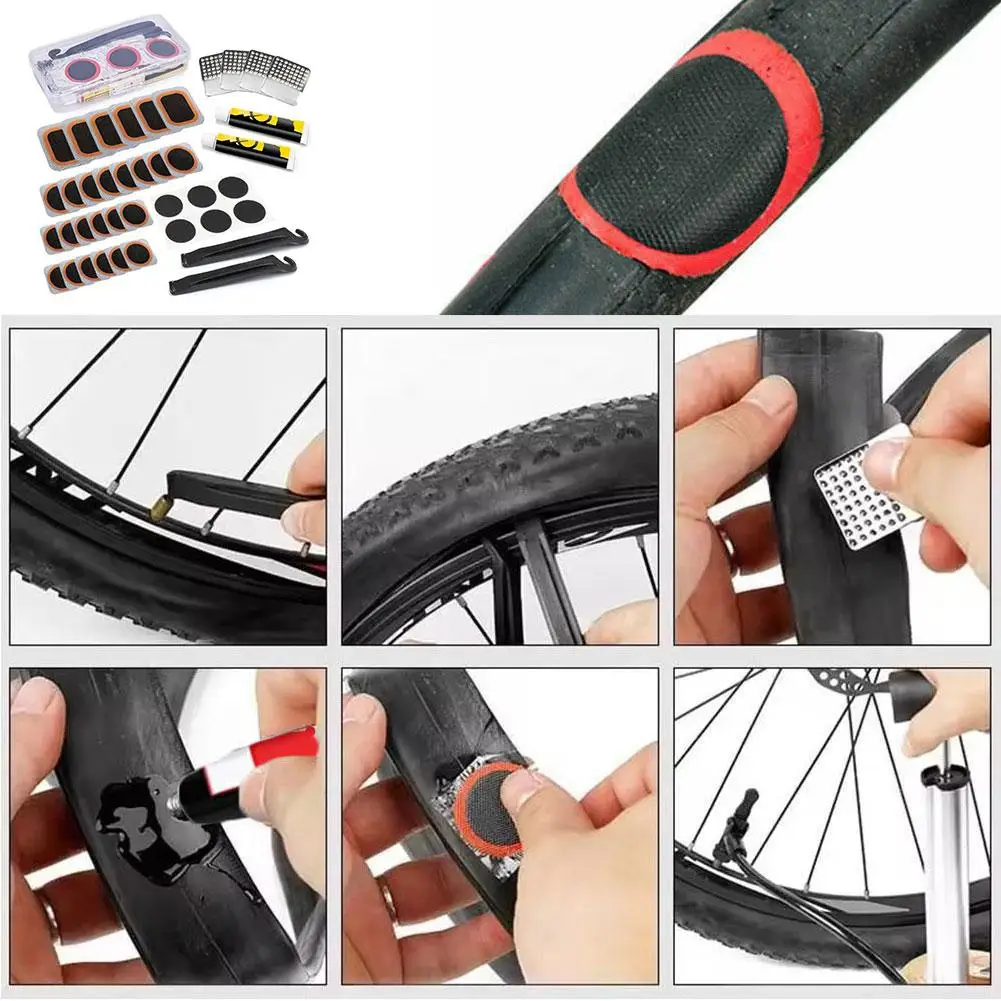 Kit di riparazione pneumatici per biciclette strumenti ciclismo camera d'aria rattoppatura riempitrice per pneumatici colla libera Patch fredda sigillante Fix kit di riparazione portatile