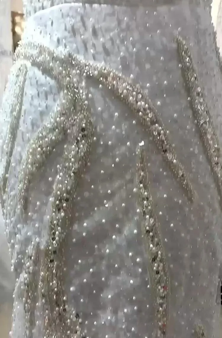 Vestido de novia personalizado con cuentas de perlas pesadas brillantes y cuello alto para novia, vestido de novia de manga larga de sirena, tren extraíble