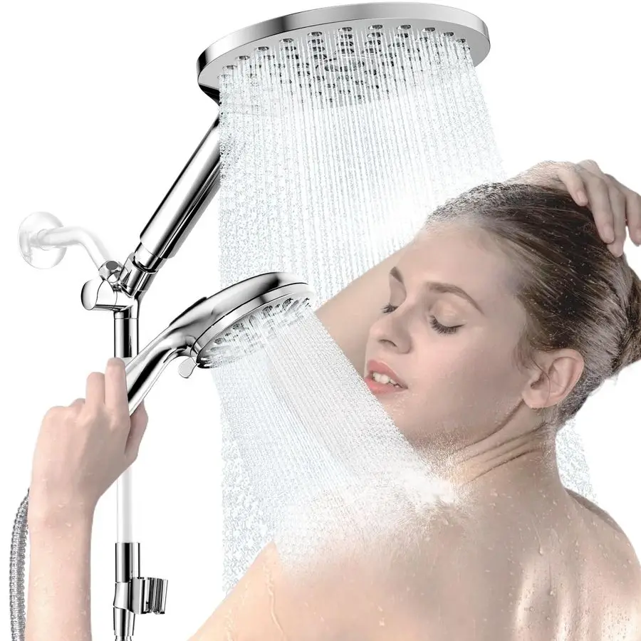 

Dual Shower Heads with Handheld Spray Combo, High Pressure Modern Rain Shower Head with 9Mode Handheld Showerhead, Double Rainfa