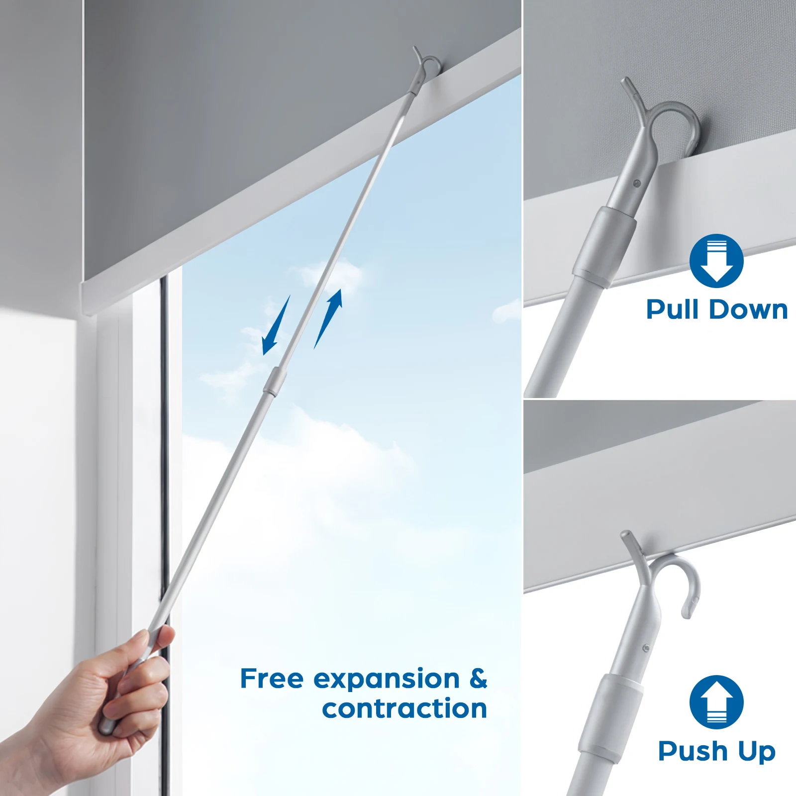 Curtain Retractable Rotary Rod Vertical Blinds Replacement Window Shade Draw Rods Extendable Curtains Aluminum Office Automatic