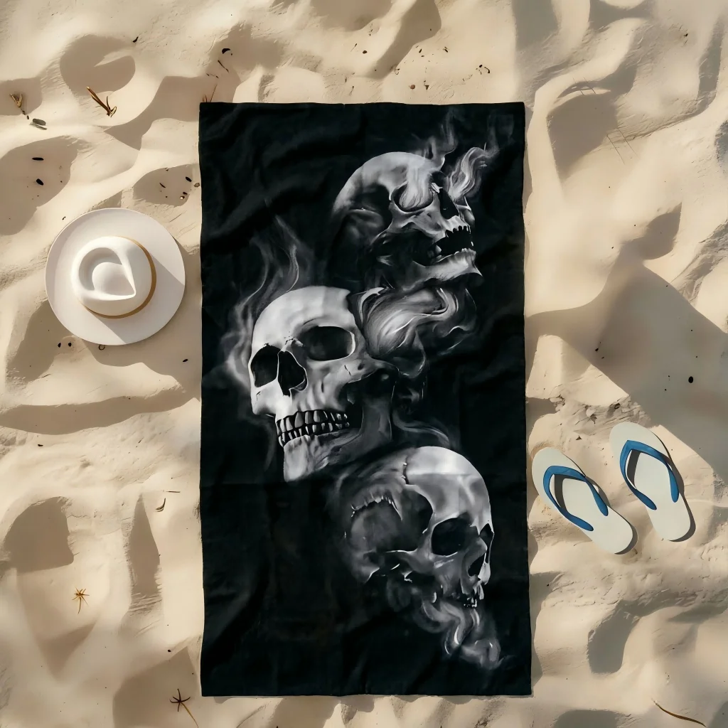 1pc Horrible Skull Beach Towel Sun Protection Windproof Soft Towel Portable Travel Blanket For Swimming Pool Camping Outdoor