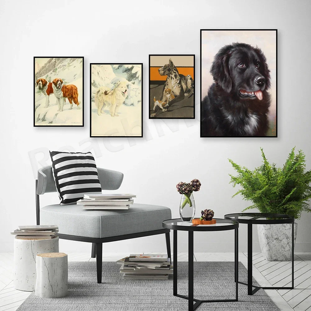 Setter, Great Dane and puppy, Saint Bernard, Newfoundland, English Setter, Malamute, Cocker Spaniel dog, Mastiff animal poster