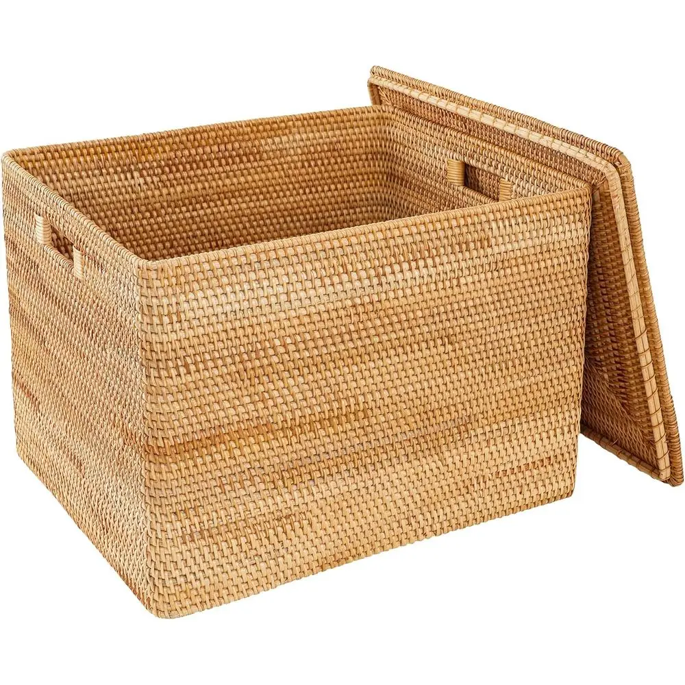 

Rattan Basket With Lid, Large Lidded Basket For Storage Rattan Box(21.7" L×17.7"W×15.7"H)