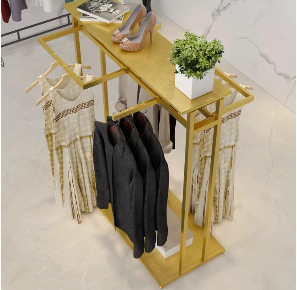 

Clothing display clothes hanging rod side hanging double rows of simple special shelves