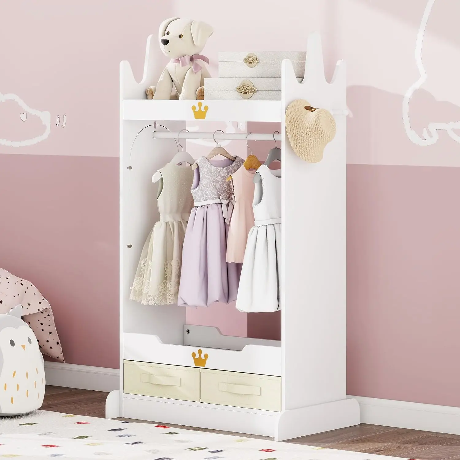 Kids Dress Up Storage with Mirror, Costume Wardrobe for Kids White