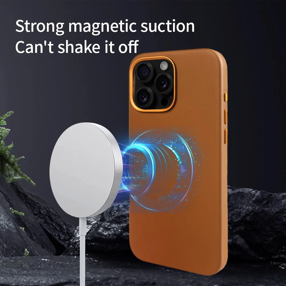 Eco-friendly Magnetic Leather Phone Case For Iphone 16 Pro Max Cover For Iphone 15Pro Magsafe Wireless Charging Vintage Fundas