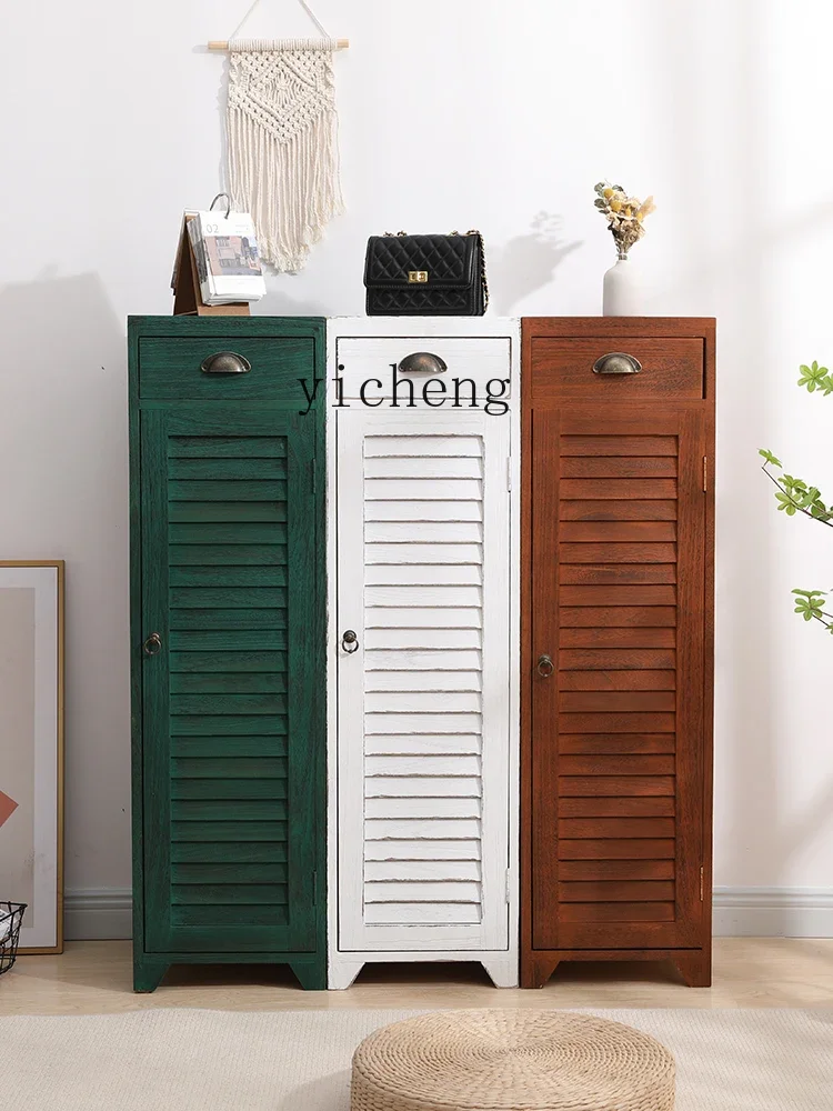 ZC solid wood shoe cabinet door multi-layer bucket cabinet narrow long locker corner corridor shoe rack