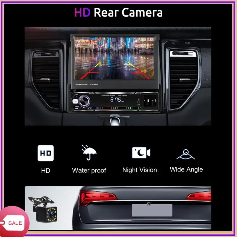 

Prominent Wireless Carplay Android Auto Single Din Radio, 7 Inch Manual Foldable Car Stereo With Backup Camera, Mirror Link/AM/F