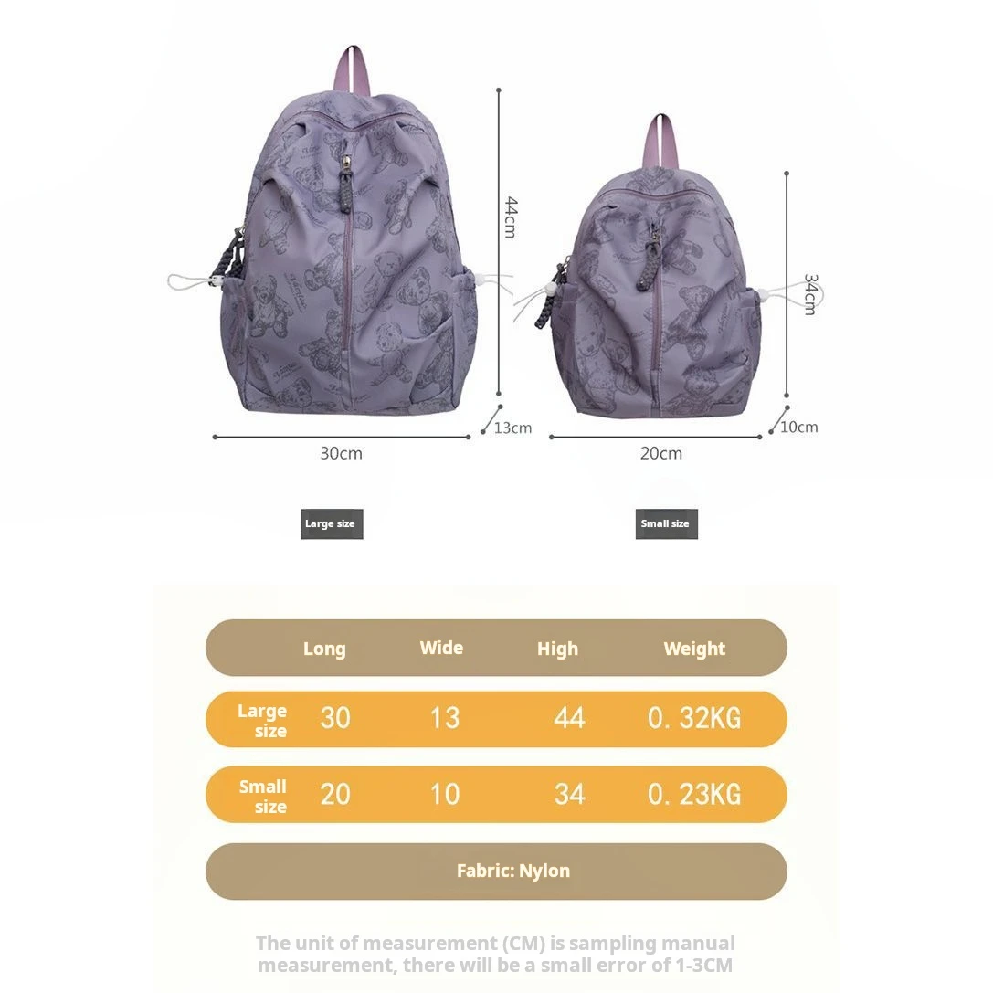 1pc Bär-Print Nylon Rucksack Unisex Student Stil Casual Reisetasche Große Kapazität Laptop Täglichen Rucksack