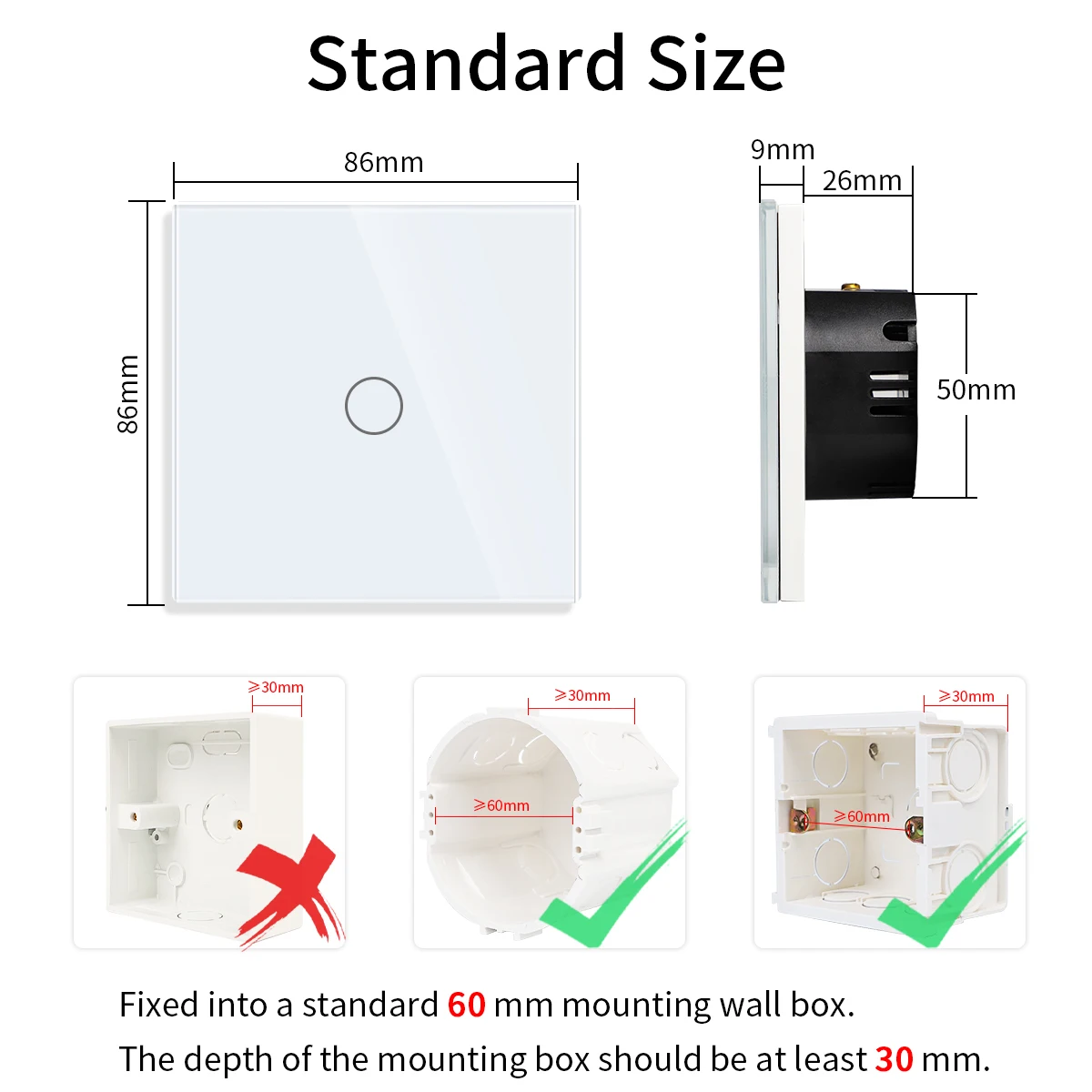 Bingoelec EU Wall Socket with USB Type-c Interfaces Touch Light Switches Glass Panel Blue Backlight Touch Off/on Switch