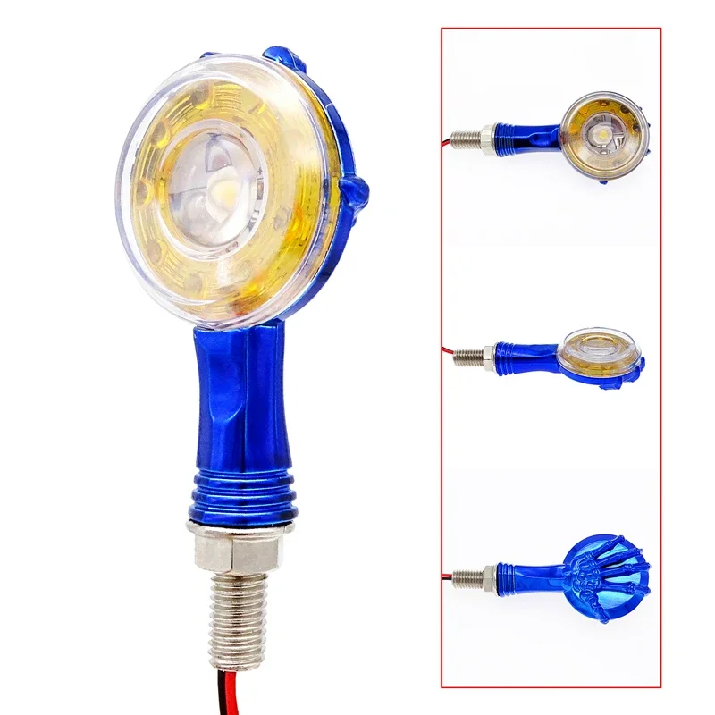 2 Chiếc 12V Đa Năng Đầu Lâu Đồng Hồ Xe Máy Biến Tín Hiệu Đèn 24Cm Chrome Báo Đèn LED Cho Kawasak suzuki Yamaha