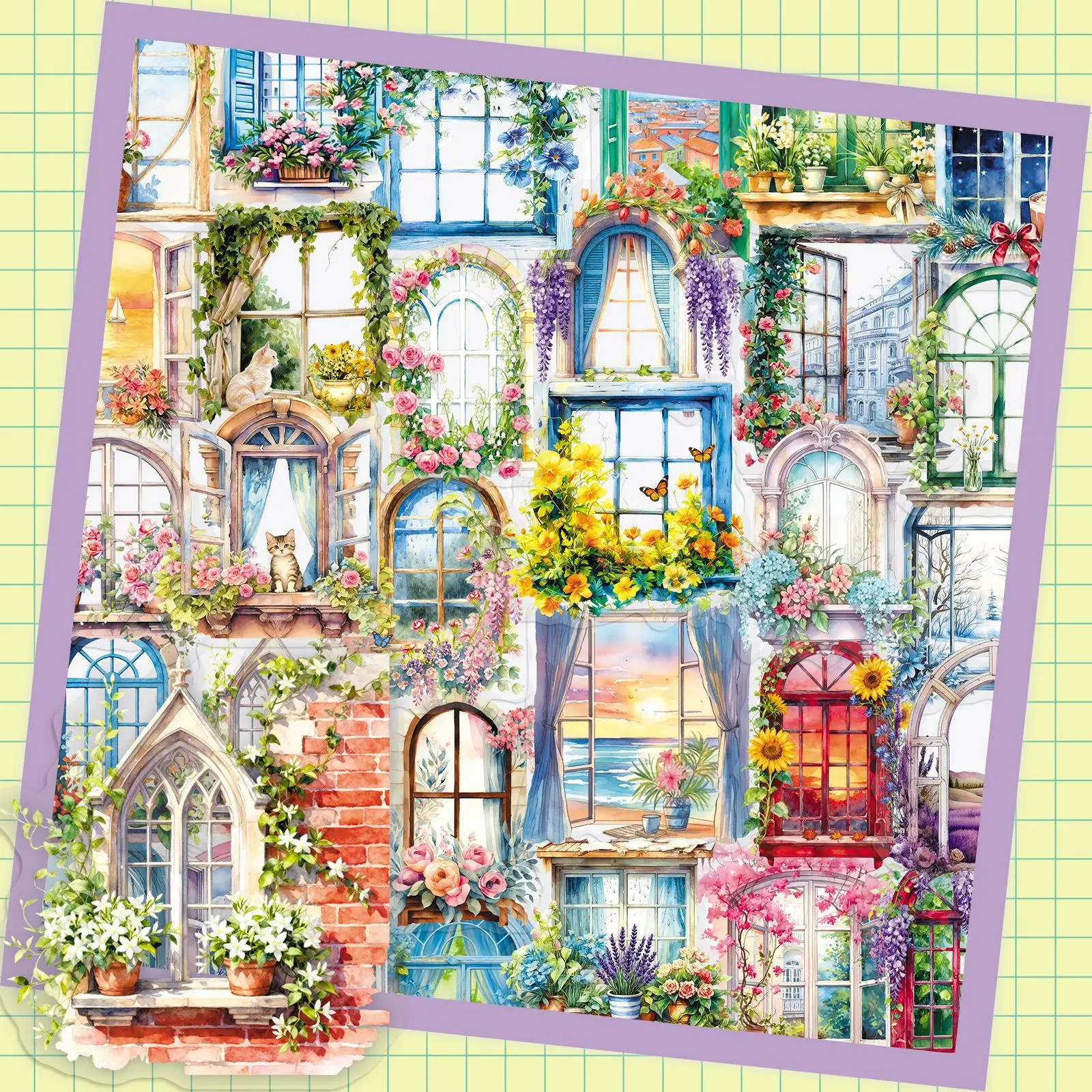 50pcs Flowers By The Window Transparent PET Stickers for Pho