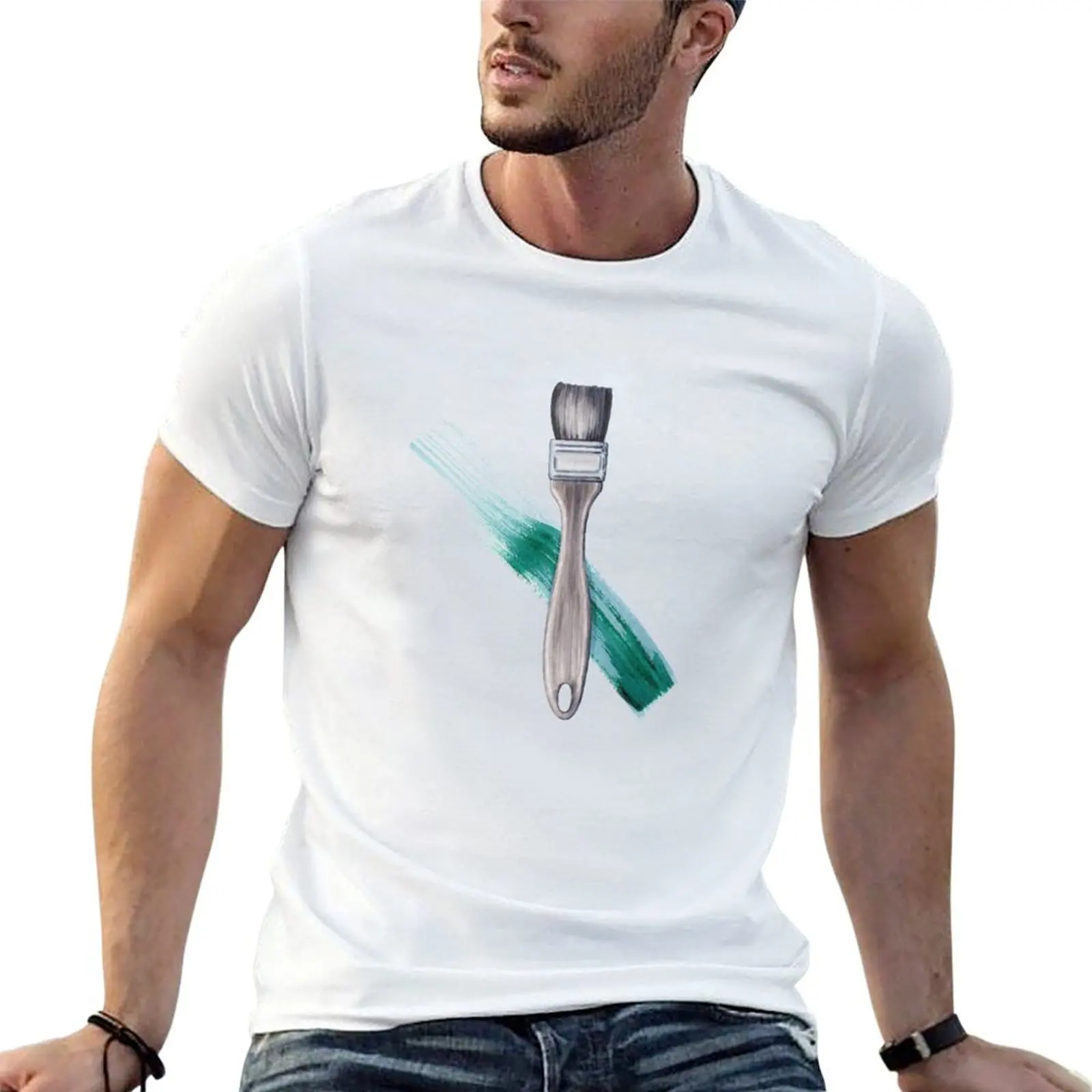 Paint Brush with Green Paint Stroke T-Shirt Fitness Training Breathable Tee