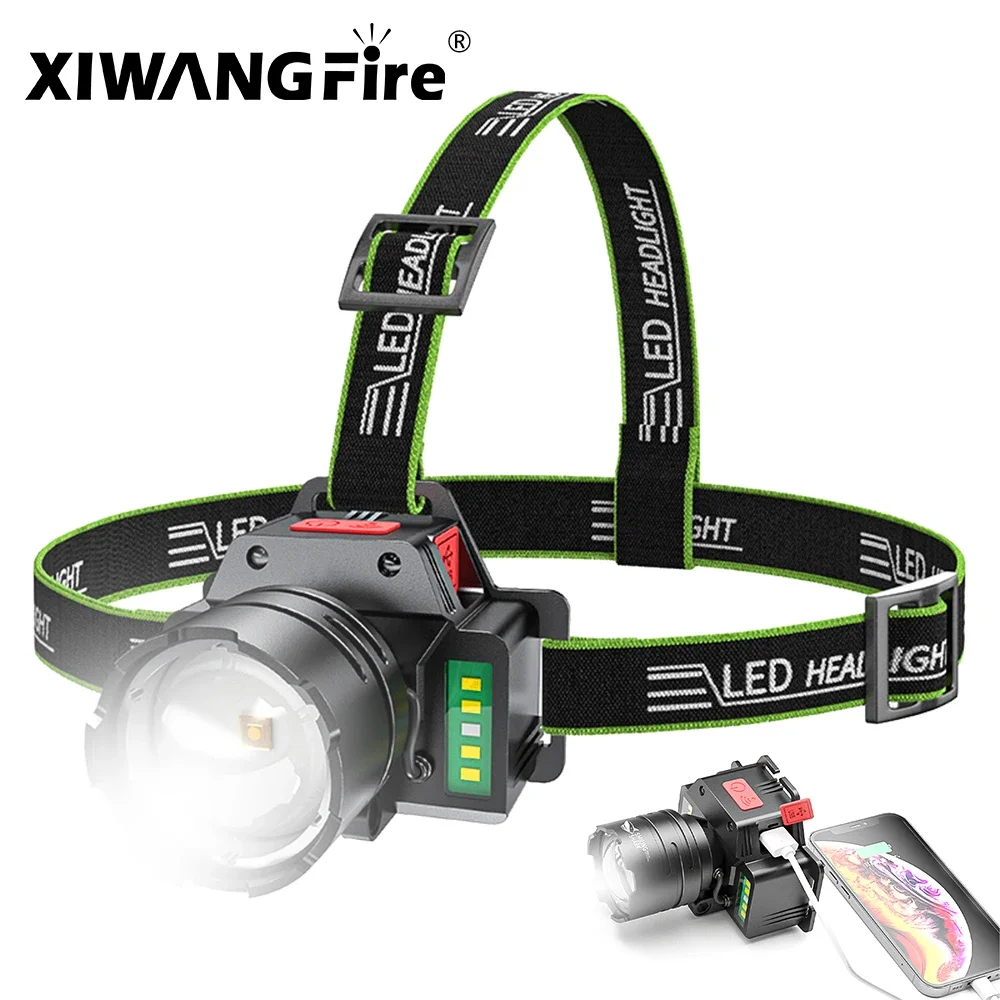 Powerful LED Headlamp Super Bright Spotlight Long Range Zoomable Headlight Emergency Torch Rechargeable Outdoor Induction Lamp