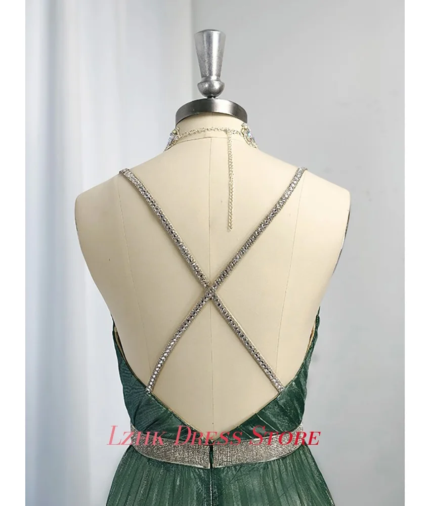 Customized Luxury Satin A-Line Spaghetti Straps Crystal Evening Dress Sexy Sweetheart Sleeveless Floor Length prom dresses