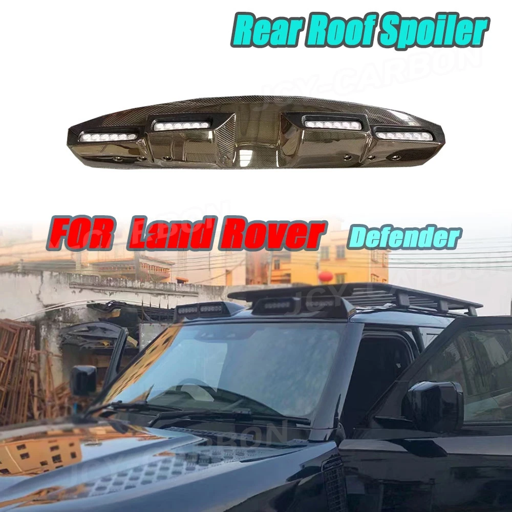 

JCYECF For Land Rover Defender Carbon Fibe Front Roof Spoiler Wing Front Top Roof Light With LED Car Accessories