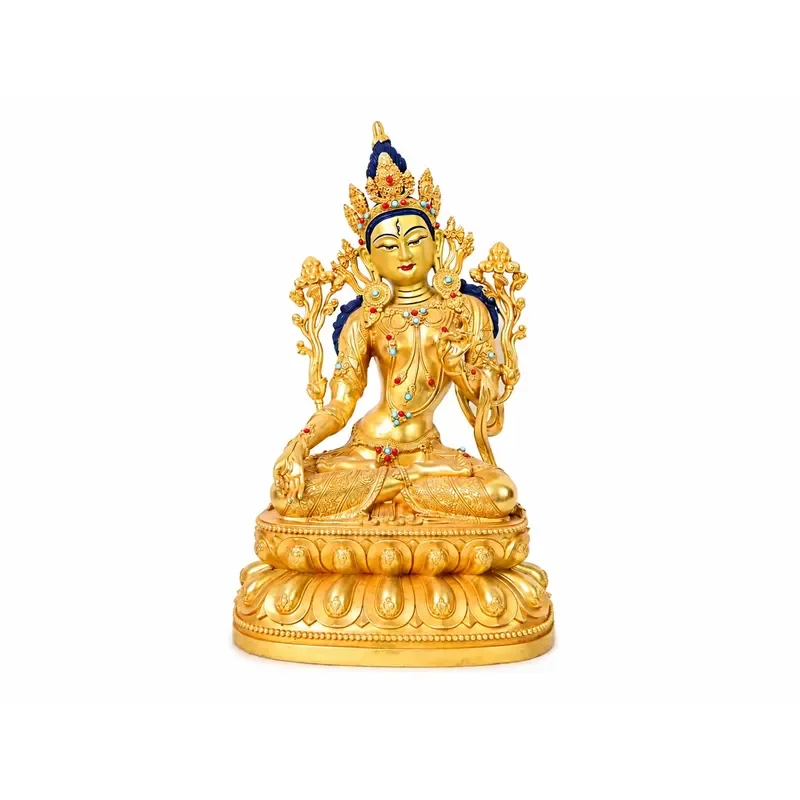 Custom-crafted gemstone inlaid with Baduro statue, hand-gilded brass Buddhist sculpture, modern traditional style, suitable