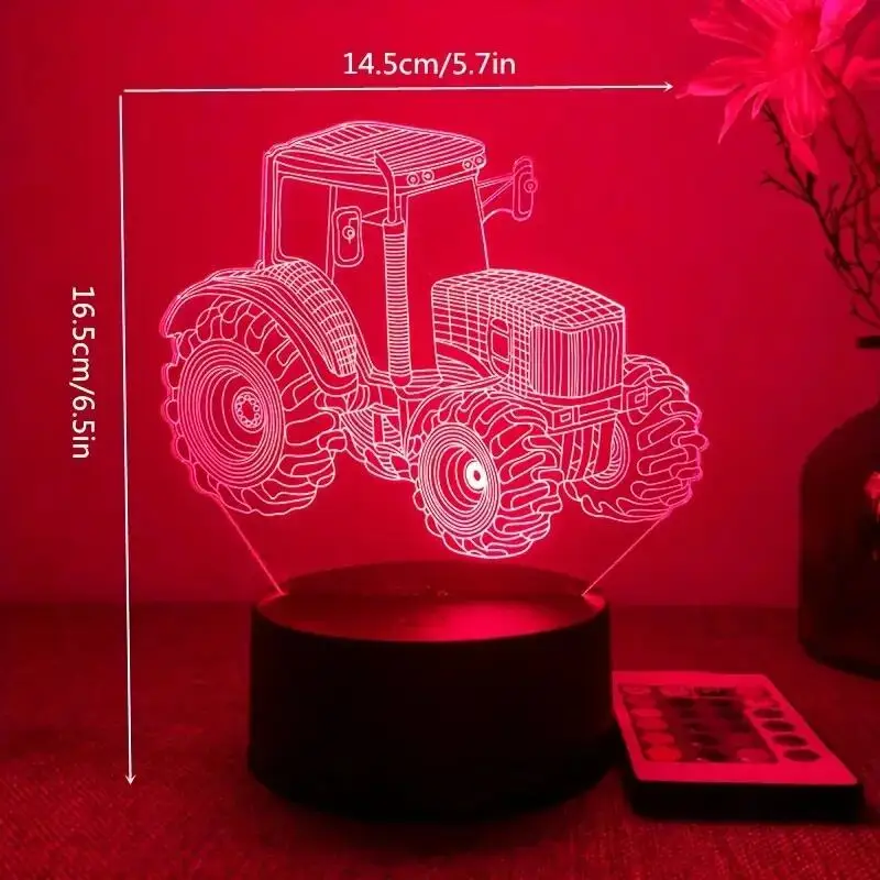 1pc Tractor 3D Night Light, 3D Optical Illusion Lamp With Touch & Remote Control, 16-Color Changing Ambient Light For Bedroom