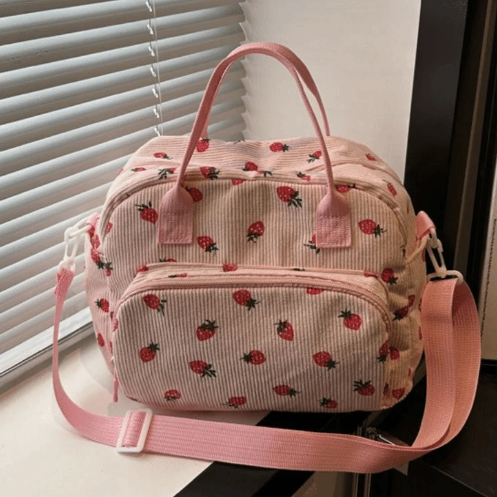 Large Capacity Corduroy Hand-Held Bag Waterproof Wear-Resistant Strawberry Crossbody Bag High Aesthetic with Handle