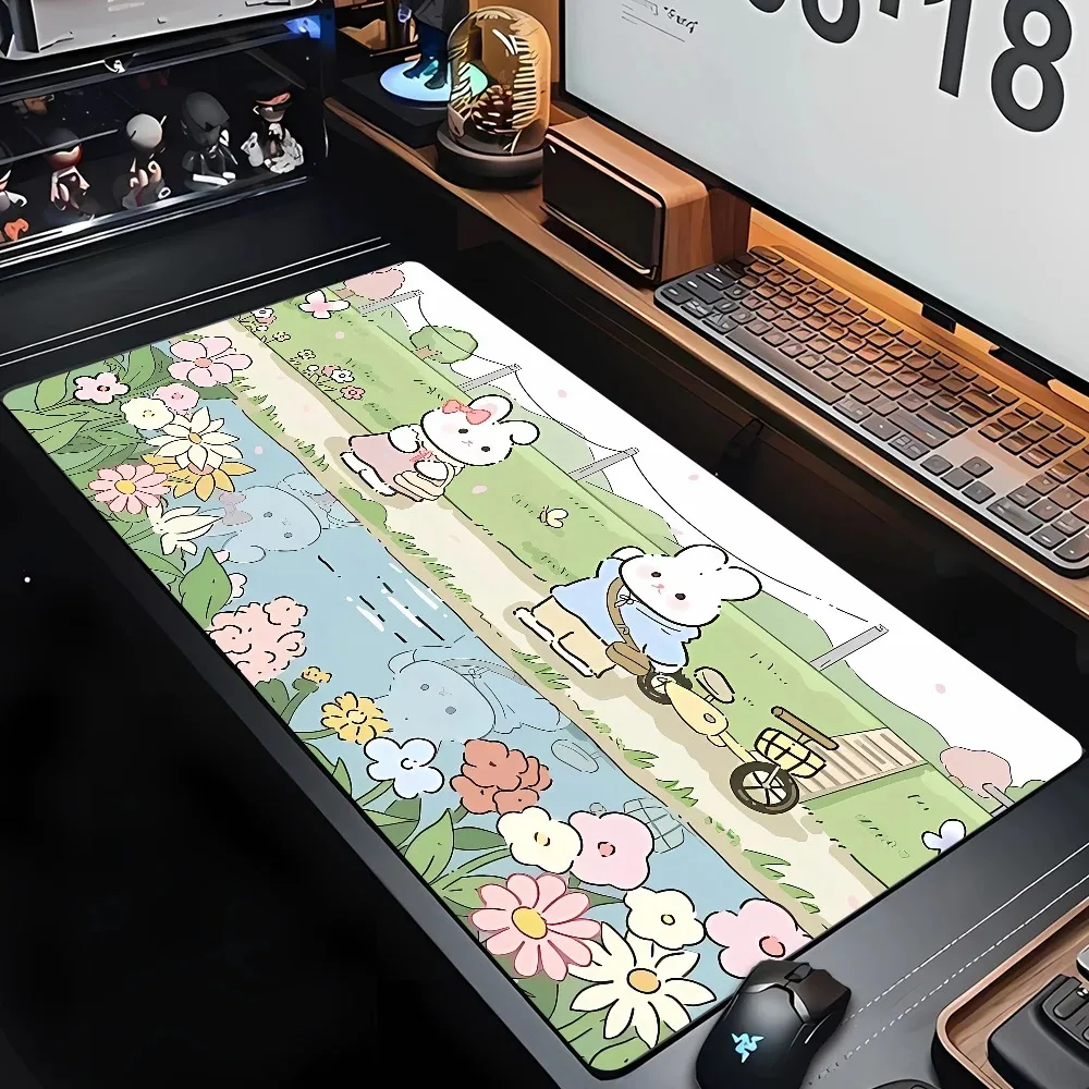 Flor estrelas coelho couro tapete de mesa protetor de mouse antiderrapante grande mouse pad casa & escritório tapete de mesa de couro do plutônio portátil