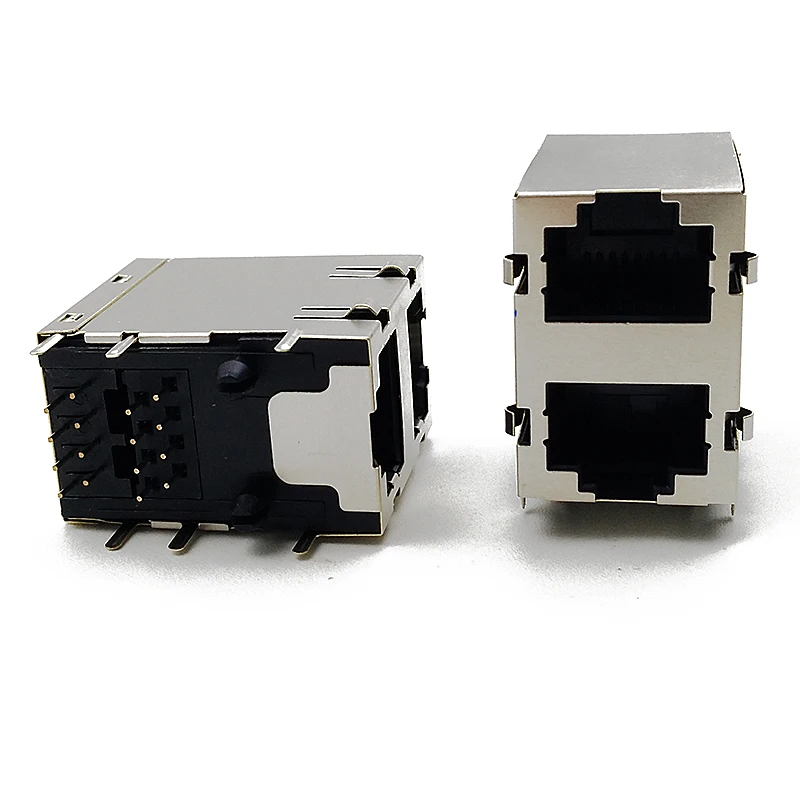 10PCS RJ45 connector 8P8C 1×2 female 90 degree horizontal shielded jack with shrapnel 59 Socket DIP L=28.3mm