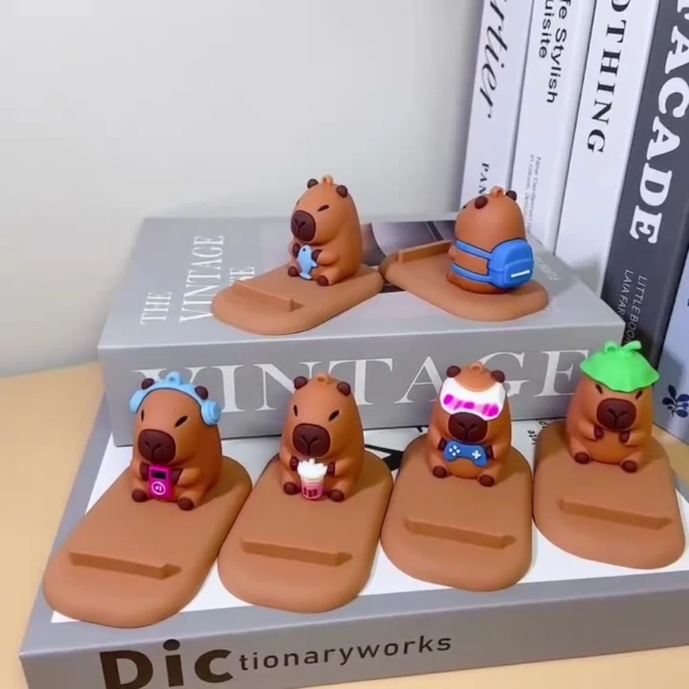 Turtle Capybara Phone Holder Figure Model Support Capybara Mobile Phone Stand PVC Doll Desk Decor Capybara Cell Phone Bracket