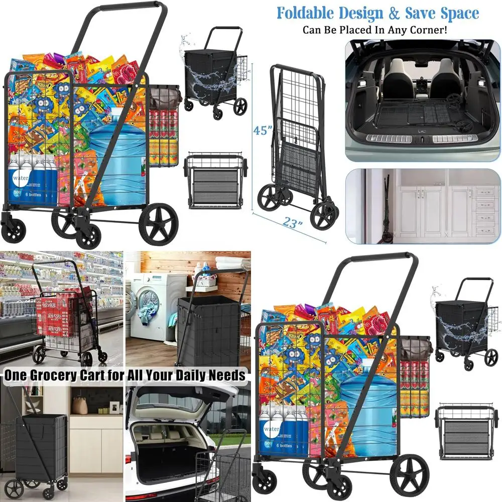 

Прочная складная корзина для покупок для продуктов, большая тележка с поворотом на 360° ° Поворотные колеса, водонепроницаемая сумка, портативная универсальная тележка для Dai