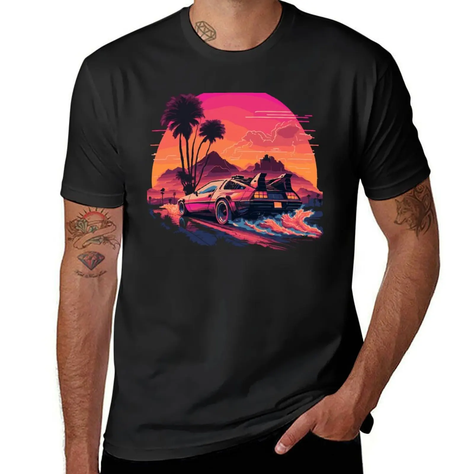 Synthwave DeLorean T-Shirt summer tops shirts graphic tees mens big and tall t shirts