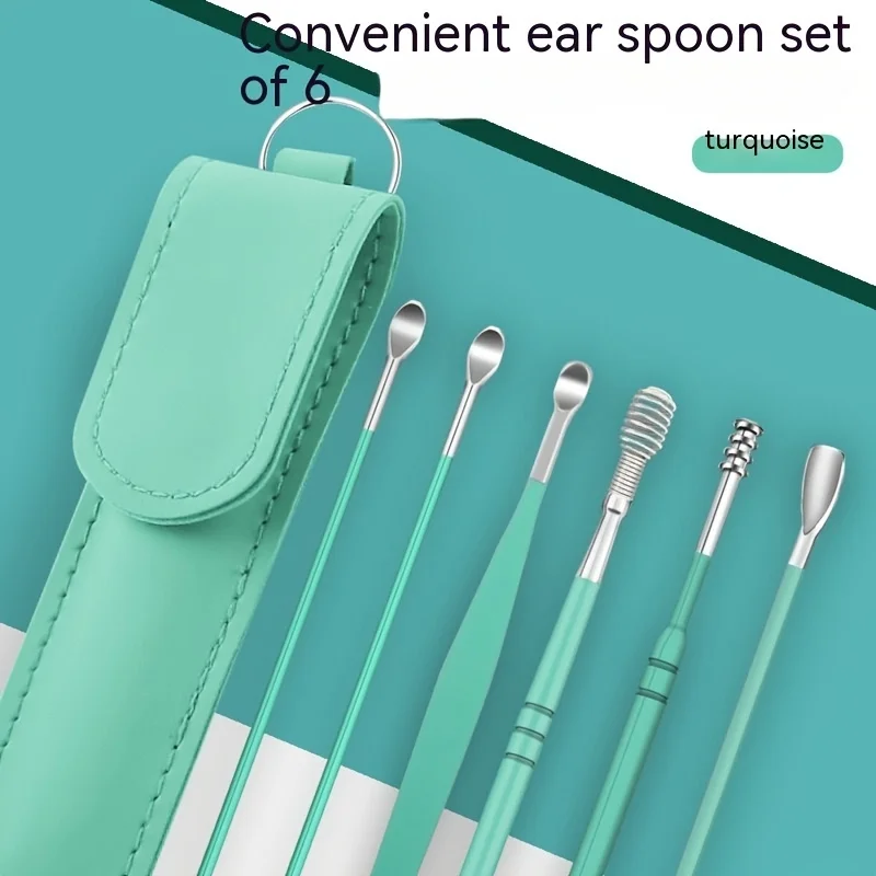 6-piece household ear picking and cleaning tool set, portable spiral spring ear scoop