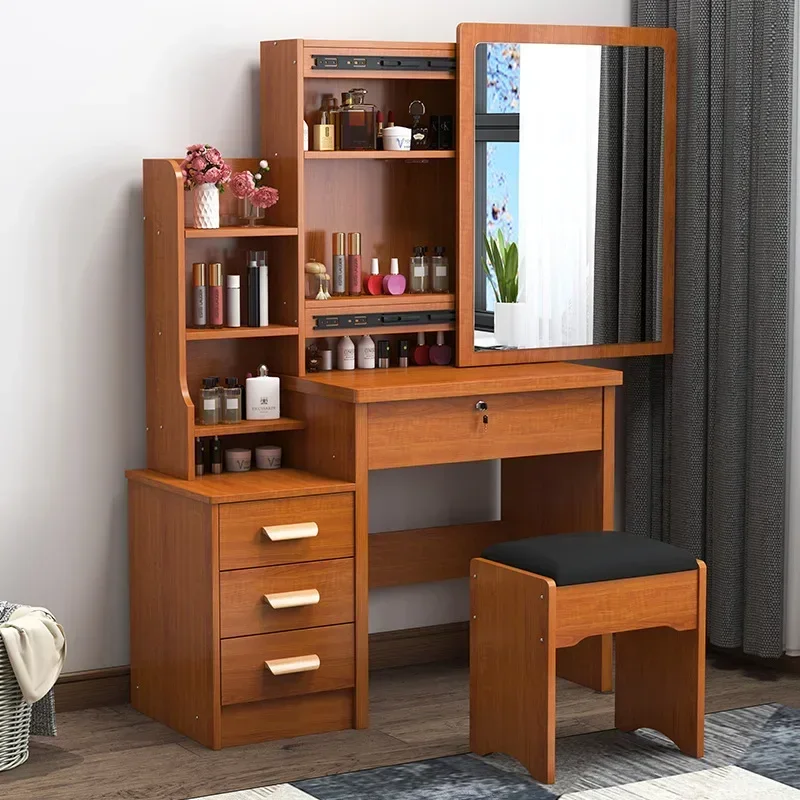 Dressing Table Vanity with Lighted Mirror Makeup Stool Desk with Mirror Storage Power Outlet and Drawers Color Lighting Modes