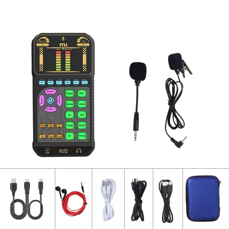 BOLRZO M1 Portable Sound Card Kit with Reverb Noise Cancelling Belt Microphone Headset Kit for Outdoor Live Podcast Singing