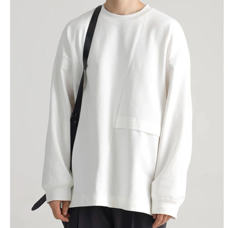 

Men's Asymmetrical Deconstructed Long Sleeve Round Neck T-shirt Japanese Streetwear Crew Neck Oversized Tops For Men 2026 New