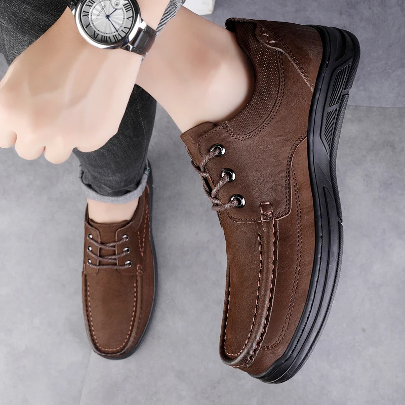 Classic Lace Up Durable Mountaineering Shoes Low Heel Business Casual Leather Shoes for Men New Fashionable Sports Leather Shoes