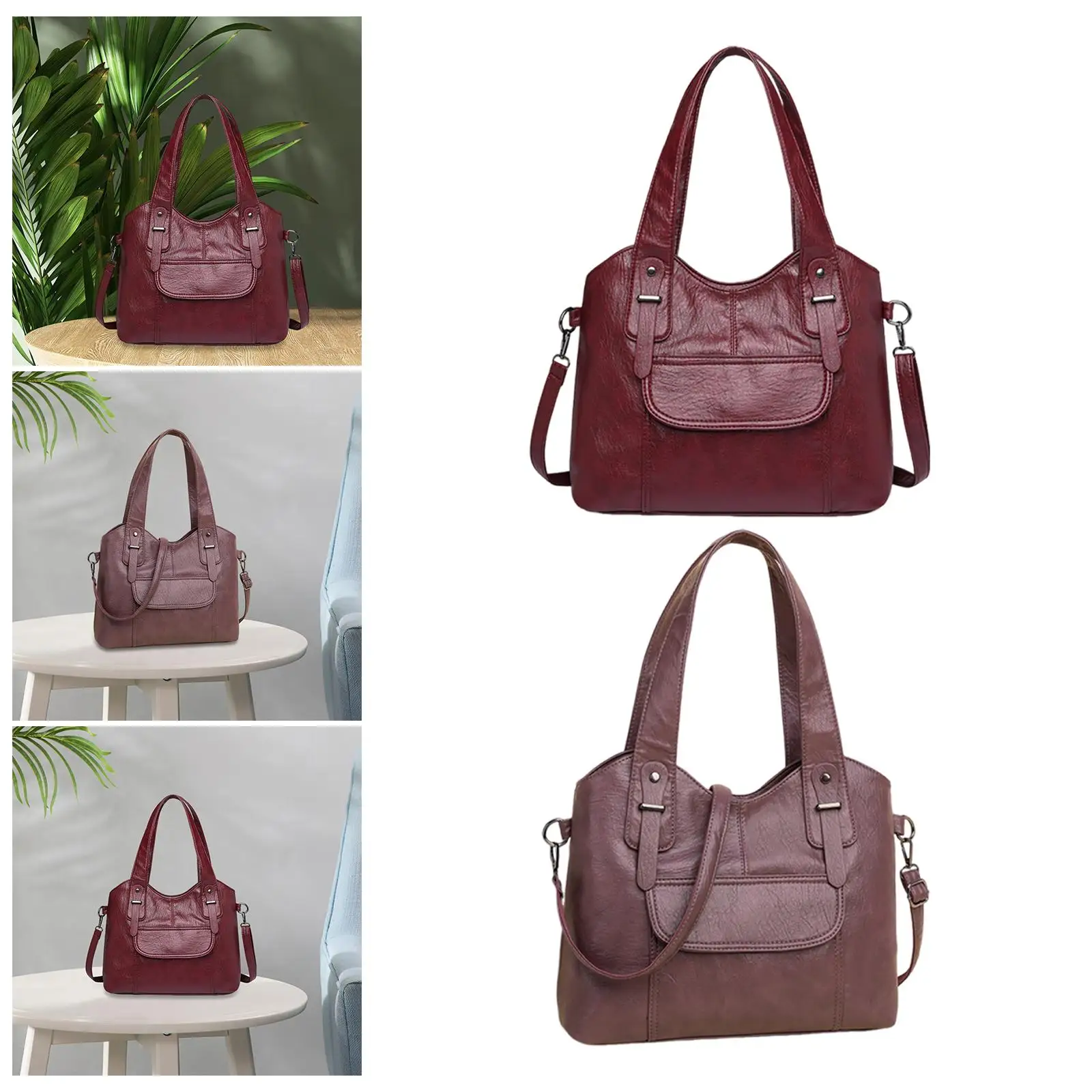 حقيبة كتف من جلد البولي يوريثان، حقيبة يد نسائية ذات سعة كبيرة للتسوق