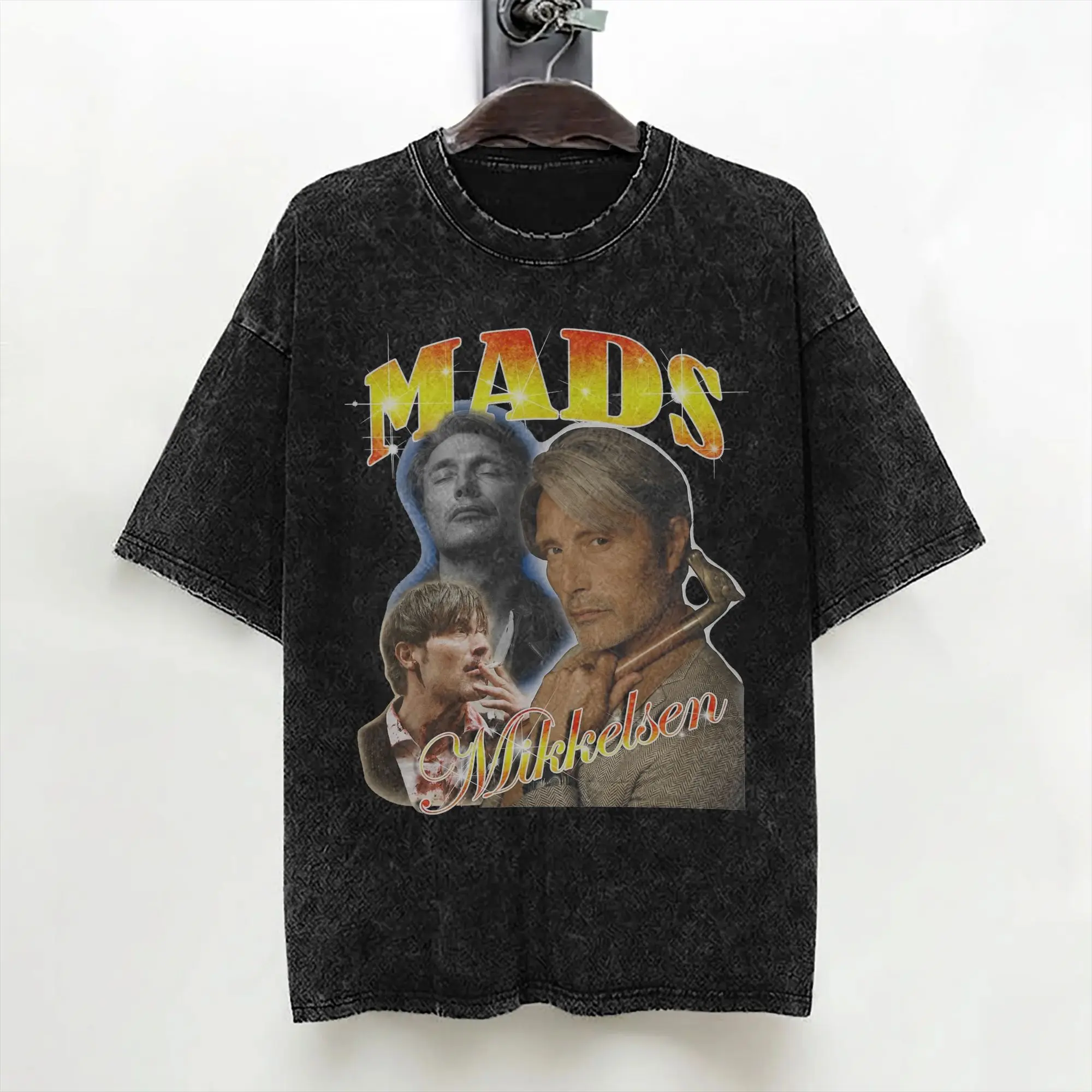 Mads Mikkelsen Actor T Shirt Washed Cotton High Street T-Shirts  Vintage Men Women Streetwear Graphic Tees