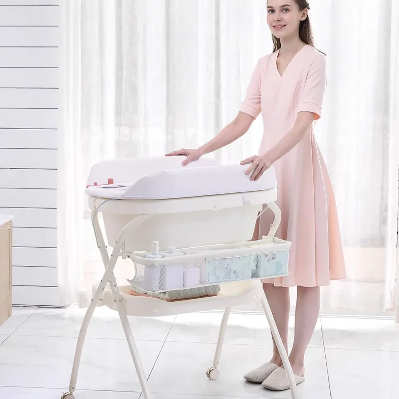 

Multifunctional Folding Baby Care Table Bath Basin Baby Diaper Changing Table Newborn Bath Integrated Diaper Tables with Wheel