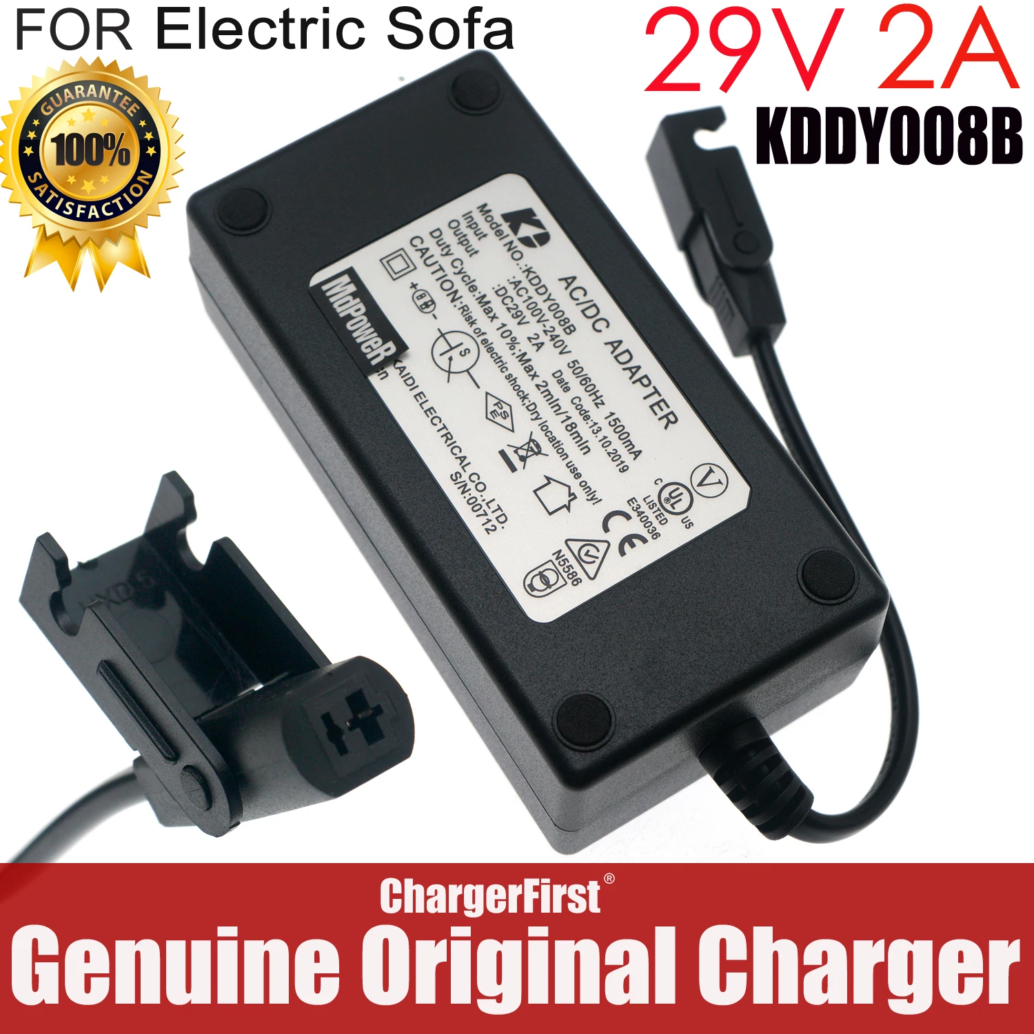 Genuine Kaidi KDDY008B 29V 2A 58W Power Adapter for Electric Recliner Lift Chair Sofa Theater Seat 2-Pin Locking Plug