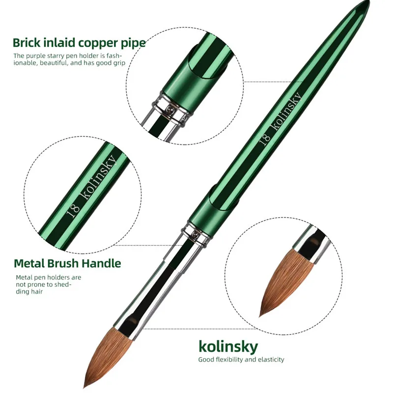 الأخضر مسمار فرشاة فنية كولينسكي النايلون فرش الشعر هلام الأشعة فوق البنفسجية البولندية أدوات مانيكير نحت الرسم اللوحة مسمار مسحوق الأقلام